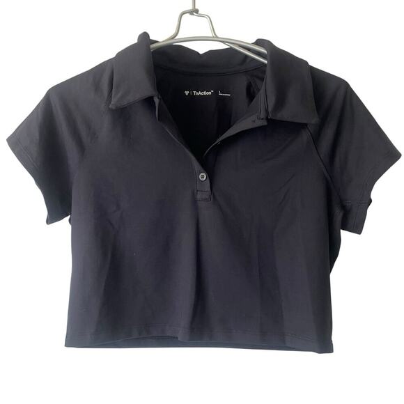 Aritzia TNA Action Black Cropped Polo Tee Size Large - Picture 1 of 5